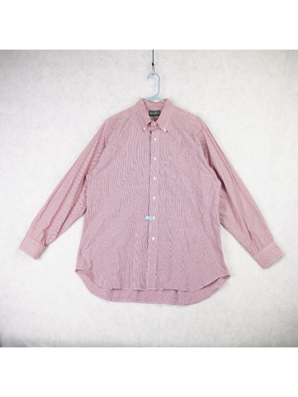 Gitman Bros Mens Pink Microcheck Long-Sleeve Button-Down Shirt Size 16.5-34